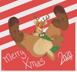 2020 animal_genitalia animal_penis anthro anus ass capreoline cervid cervine_penis christmas fur furry genitals holidays male mammal mr._brapion muscular penis reindeer rudolph_the_red-nosed_reindeer solo thick_thighs