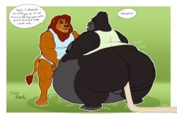 anthro ape ass balls belly big_belly big_butt disney duly_noted duo felid genitals gorilla haplorhine hose hose_in_butt hose_inflation inflation lion male male/male mammal pantherine primate simba the_lion_king