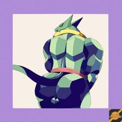 anthro ass darknsfwindie fighting_game green_body gunter_(galaxy_fight) hi_res looking_back male muscular presenting presenting_hindquarters raised_leg sash scalie snk video_games