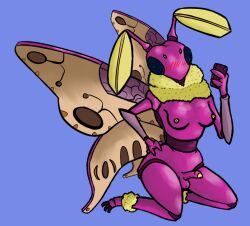 anthro arthropod blue_eyes blush breasts fur futanari genitals gynomorph insects intersex lepidopteran moth mr._pp nude penis pink_body rosy_maple_moth selfie small_breasts solo yellow_body yellow_fur