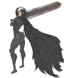 1girls armor ass berserk big_ass black_hair breasts cape female female_guts female_only guts_(berserk) human lidawida light-skinned_female light_skin presenting_hindquarters rule_63 short_hair solo sword