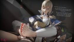 1boy 1girls aether_(genshin_impact) age_difference artist_request barefoot big_dom_small_sub bigger_female boss ceo covering_mouth cum cumming ejaculation english english_text erect_penis erection feet femdom fetish foot_fetish footjob genshin_impact hand_on_head height_difference horny jean_gunnhildr mature_female milf musk_clouds musky orgasm pleasure_face sex size_difference text toenail_polish
