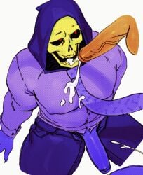 2boys clothed clothing cum cum_in_mouth cum_on_face erection gay humanoid imlooking male male/male male_only masters_of_the_universe muscular penis red_eyes skeletor skull skull_head
