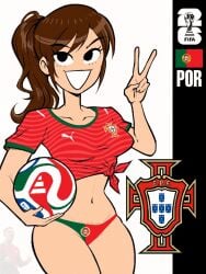 1girl fifa long_hair original portuguese soccer_ball soccer_uniform v