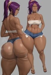 1girl 1girls ai_generated ass big_ass big_butt bleach bleach:_the_thousand-year_blood_war boobs booty bottom_heavy breasts breedable breedable_hips bubble_ass bubble_butt cellulite choker curvaceous curvy curvy_figure dark-skinned_female denim denim_shorts fat_ass feet female female_only flip_flops front_and_back hips melanin musk musk_clouds oiled oiled_skin pawg_build perfect_ass phat_ass purple_hair sexy sexy_ass sexy_body sexy_female shihouin_yoruichi slim_thick sweat taiga20 thicc thicc_ass thicc_thighs thick thick_ass thick_thighs tubetop voluptuous voluptuous_female wet wide_ass yellow_eyes yoruichi_shihouin