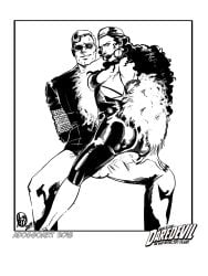 1boy 1girls adoggoart ass big_ass big_breasts bondage breasts daredevil daredevil_(series) elektra_natchios female femdom male malesub matt_murdock rope sideboob tied_up