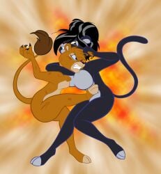 2girls anthro anthro_only catfight claws el_arca featureless_breasts featureless_crotch female female_only fight furry furry_only kairel lion lioness no_nipples pantherine panthy scratches tagme tagme_(artist)