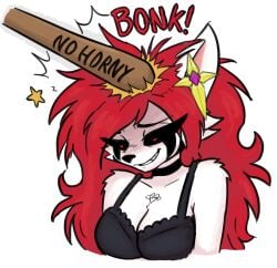 1girls anthro bad_bitch baseball_bat bat big_breasts big_ears big_eyelashes black_bra black_clothing black_lips black_markings black_sclera bra breasts busty busty_female cat_ears cat_girl catgirl chocker cleavage colored cross_earrings cute digital_media_(artwork) earring english_text fanart felid feline felis female female_anthro female_focus female_furry female_only fur furry furry_female furry_only golden_earrings goth goth_furry goth_girl heart infie infie_(snfw) lips long_hair mammal marking markings markings_on_face mature mature_female meme necrolourian_(species) no_ai no_horny non-human non_explicit nose oc original original_character red_eyes red_hair red_long_hair redhead redhead_female redheaded_female sfw sfw_version snfw snfw_(artist) solo solo_female star sticker symbol symbol_on_chest tattoo tattoo_on_chest white_fur white_skin xelfaye