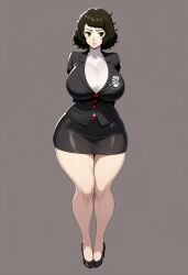 1girls ai_generated atlus big_breasts black_eyes black_hair curvaceous curvy_female female female_only high_heels hourglass_figure large_breasts light-skinned_female light_skin looking_at_viewer miniskirt persona persona_5 sadayo_kawakami school_uniform short_hair short_skirt thick thick_thighs voluptuous voluptuous_female wide_hips