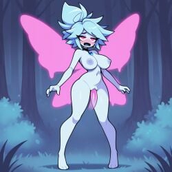 ai_generated big_ass big_breasts blue_hair dick fairy fairy_wings forest magic original_character pink_eyes waifu waifu_night