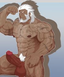 balls bara beard big_balls big_penis boner erection facial_hair fate/zero fate_(series) flexing gay hairy iskandar_(fate) male male_only muscles muscular nude old_man older_male penis rider robertsilva2019 solo solo_male white_hair