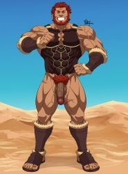 41raco balls bara beard censored_penis facial_hair fate/zero fate_(series) flaccid gay iskandar_(fate) kirupi looking_at_viewer male male_only muscles muscular penis pixelated_penis red_hair rider smiling solo solo_male veiny_muscles