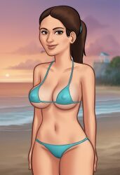 1girls 2d 2d_(artwork) ai_assisted anna_(summertime_saga) areola areolae beach beach_background bikini bikini_bottom bikini_top blue_bra blue_panties bra breasts brown_hair brunette cleavage clothed clothing daeisi digital_drawing_(artwork) digital_media_(artwork) erect_nipples erect_nipples_under_clothes female female_focus female_only light-skinned_female light_skin looking_at_viewer medium_breasts nipples nipples_visible_through_clothing panties ponytail pose posing showing_off standing summertime_saga thick_thighs underwear