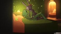 bedroom bedroom_sex blushing diives gif green_body jax_(the_amazing_digital_circus) purple_body ribbit_(the_amazing_digital_circus) spread_legs tagme the_amazing_digital_circus vaginal