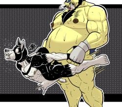 anal belly_bump blood bodily_fluids bruised hi_res hunter-husky male male/male male_only mma muscular_male nanothehedgehog nintendo nosebleed pokemon pokemon_(species) sex size_difference stand_and_carry_position sweat typhlosion video_games