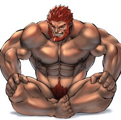 bara beard facial_hair fate/zero fate_(series) gay iskandar_(fate) male male_only mennsuke muscles muscular nude red_hair rider sitting sitting_down solo solo_male