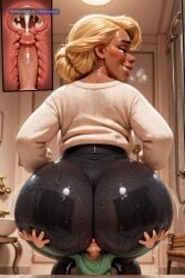 1girl 4k ai_assisted ai_generated anal_sex ass_on_glass bathroom bbw black_female blonde_hair bouncing_ass breath brown_skin chubby_belly chubby_face dark_skin disney faceless_male giant_ass giant_female giant_woman huge_ass huge_lips incest internal_cumshot lap_dance lapdance larger_female looking_forward massive_ass missing_teeth morbidly_obese mother_and_son obese rear_view ssbbw