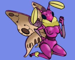 animal_humanoid anthro arthropod arthropod_humanoid blue_eyes blush female genitals humanoid insect_humanoid insects lepidopteran lepidopteran_humanoid moth moth_humanoid mr._pp nude pink_body pinup pose pussy rosy_maple_moth selfie sitting solo