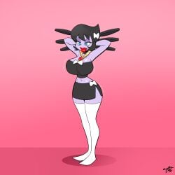 1girl bedroom_eyes borisgrim414 gothitelle mini_skirt pendant pin_up standing thigh_highs