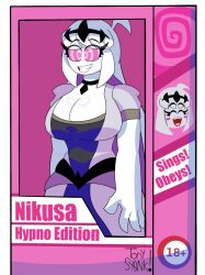 breasts cleavage doll dollification fnf_entity friday_night_funkin friday_night_funkin' friday_night_funkin_mod happy_trance hypnosis large_breasts nikusa_(sugarratio) pink_eyes smile spiral_eyes standing tonyst0nk white_hair white_skin