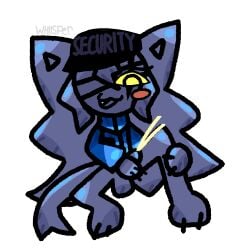 1boy animal animal_ears animal_hospital animal_penis animal_tail blushing cat cat_ears cat_tail catboy chibi chibi_style cum fluffy_hair furry furry_only gray_body gray_fur gray_hair grey_body grey_hair holding_leg holding_legs long_hair long_hair_male looking_at_penis security security_guard security_hat security_uniform smiling whisper yellow_sclera