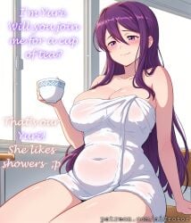 after_shower ai_generated aicrotor chubby classroom cute doki_doki_literature_club massive_breasts tea towel wet wholesome yuri_(doki_doki_literature_club)