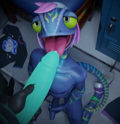 2026 2boys 3d anthro backwards_hat blender canine cerberus_(fortnite) chameleon epic_games fellatio fortnite furry gay hat headwear huge_penis humanoid indoors kneeling licking_penis lizard locker_room male male/male male_only masturbation penis precum rimstar scalie shiny_skin shirt shoes slim video_games yaoi ziggy_(fortnite)