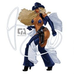 1girls ass big_ass big_breasts blonde_hair breasts cahnartist cowgirl dark-skinned_female dark_horse dark_skin female nancy_callahan pasties sin_city solo