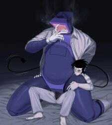 cuntboy deltarune gay raymogus riding_penis size_difference small_dom_big_sub spamton_g_spamton tenna_(deltarune) undertale_(series) yaoi