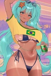 1girls absurd_res absurd_resolution absurdres bangs bare_midriff belly big_breasts bikini blue_eyes blue_hair blush blush_lines blushing brazilian brazilian_female brazilian_flag brazilian_flag_print brazilian_miku breasts busty cleavage crop_top crossover curvaceous curvy curvy_female curvy_figure earrings exposed_midriff female female_focus female_only female_torso flower flower_in_hair front_view grand_theft_auto grand_theft_auto_vi gta_vi_cover_girl hatsune_miku hi_res high_resolution highres huge_breasts jewelry large_breasts licking_lips long_hair midriff navel necklace pose posing reference rockstar_games sinonamon sinonamon_(sinonamoni43394) skindentation solo solo_female solo_focus stomach sunglasses sunglasses_on_head sweat sweatdrop sweating sweaty sweaty_body sweaty_breasts tagme tan-skinned_female tan_body tan_skin tanlines thick_thighs thighs thong thong_bikini torso trend twintails underboob very_long_hair vocaloid voluptuous voluptuous_female