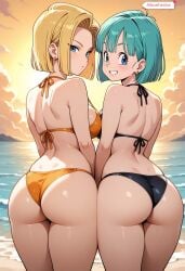 ai_assisted ai_generated android_18 artist_name artist_request ass ass_focus big_ass big_butt bikini bikini_top bulma_briefs dragon_ball dragon_ball_z female female_human female_only girl girl_on_top smile smiling smiling_at_viewer woman woman_on_top