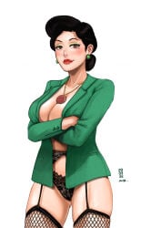 1girls 2022 arasfwitch arms_crossed big_breasts black_garter_belt black_garter_straps black_hair bottomwear breasts brown_eyes crossed_arms ear_piercing earrings eyeshadow female female_only fishnet fishnet_legwear fishnets garter_belt garter_straps green_eyeshadow green_shirt hair hips lace lace-trimmed_garter_belt lace-trimmed_panties lace_trim legwear mature mature_female mature_woman milf ming_lee mole mole_under_eye mother necklace neckwear open_shirt parted_lips shirt short_hair solo solo_female topwear turning_red
