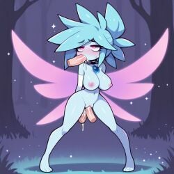 ai_generated big_ass big_breasts blue_hair dick fairy fairy_wings forest magic original_character pink_eyes waifu waifu_night