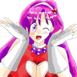 1girls athena_asamiya big_tits boob_window heart king_of_fighters light-skinned_female light_skin long_hair pale-skinned_female pale_skin purple_eyes purple_hair