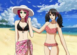 2girls 72zzhousen alisa_bosconovitch beach bikini black_hair brown_eyes female female_only green_eyes ling_xiaoyu multiple_girls namco ocean pareo pink_hair tekken tekken_3 tekken_4 tekken_5_dark_resurrection tekken_7 tekken_blood_vengeance tekken_tag_tournament tekken_tag_tournament_2