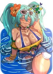 1girl 1girls 2026 ahoge aqua_hair artist_signature ass big_ass blush bracelet bracelets brazil brazilian brazilian_female brazilian_miku breasts closed_mouth crop_top cyan_eyes cyan_hair dark-skinned_female dark_skin denim denim_shorts drink earrings eyewear_on_head female female_only flower flower_in_hair from_behind hair_flower hair_ornament hatsune_miku heart holding_drink holding_object hoop_earrings hotpants huge_ass jewelry large_breasts latin_american_hatsune_miku_(meme) long_hair looking_at_viewer looking_back micro_shorts one_eye_closed raphaeru short_shorts shorts solo sunglasses sweat tan tan-skinned_female tan_body tan_skin tanline tanlines thick_thighs thighs thong tongue tongue_out twintails underboob very_long_hair vocaloid wink winking_at_viewer