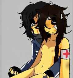1boy1girl blood_debt breasts catgirl fan_character from_behind nipples nude nurse original_character pixel_art roblox roblox_game robloxian tagme topless