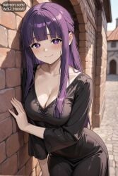 1girls ahq_hentai ai_female ai_generated big_breasts blush cleavage cute cute_face dress female fern_(sousou_no_frieren) outdoors patreon perfect_body sexy sousou_no_frieren stable_diffusion street tagme