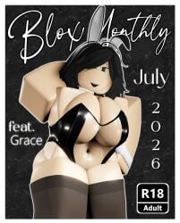 1girl bloxmodeller bunny_girl bunnysuit grace_(bloxmodeller) magazine_cover playboy_bunny roblox