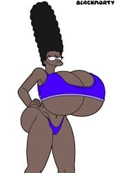 20th_century_fox 20th_century_studios ass big_ass big_breasts big_thighs black_hair blackmorty_(artist) breasts brown_body bubble_ass bubble_butt dark-skinned_female dark_skin exposed_torso female fox_corporation heels marge_simpson matt_groening smiling the_simpsons workout_clothes