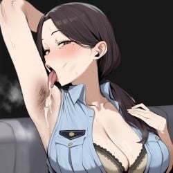 armpit_crease armpit_fetish armpits arms_up blush horny horny_female licking_own_armpit looking_at_viewer slutty_female stasis_bbc steam steaming_armpits steaming_body steamy_breath sweat sweatdrop sweating sweaty sweaty_armpits sweaty_body