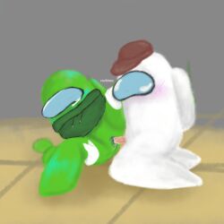 among_us among_us_(series) among_us_green among_us_white colored dress_shirt hat humanoid_genitalia non-human nonconsensual raped_female weird weird_proportions