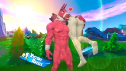 3d 3d_(artwork) animal_genitalia animal_penis anthro balls blush calico_cat camelid carrying carrying_partner digital_media_(artwork) domestic_cat duo epic_games equine_penis felid feline felis fortnite game_ui genitals hand_on_butt heart hi_res llama lt._john_llama male male/male mammal meowscles_(fortnite) mottled muscular muscular_anthro muscular_male nude penis piebald public public_nudity sky_chaser source_filmmaker video_games