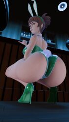 1girl 1girls back back_view big_ass big_breasts big_butt big_thighs bunny_ears bunnysuit green_bunny_ears green_bunnysuit green_clothing green_shoes nude_back shoes stiletto_heels thick thick_ass thick_legs thick_thighs thighhighs thighs