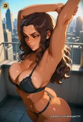 1girl ai_generated big_ass brown_eyes brown_hair dark-skinned_female dark_skin delloyer111 grand_theft_auto large_breasts long_hair looking_at_viewer lucia_caminos narrow_waist nipples nude wavy_hair