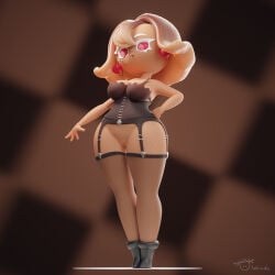 1girls 3d 3d_(artwork) 3d_model 3d_render artist_signature boobs boots breasts brown_body brown_hair brown_skin chocolate_bonbon_cookie cookie cookie_run earrings eyelashes lingerie milf monocle otalewda pussy red_eyes short_hair simple_background stockings thighs