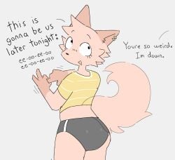 1girls 2026 anthro chelsea_(millislushi) clothed clothing english_text furry furry_female millislushi offscreen_character sexual_gesture tagme text