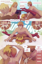 3girls1boy after_sex after_vaginal big_breasts bleach blonde_hair breasts comic comic_page cum cum_in_pussy cum_inside dark-skinned_female dark_skin dialogue fffm_foursome foursome green_eyes ichigo_kurosaki interracial latex_legwear male/female matsumoto_rangiku missionary missionary_position nipples open_mouth orange_hair orgasm penis pussy rolling_eyes sakurabuto sex shihouin_yoruichi testicles text tia_harribel vaginal vaginal_penetration vaginal_sex violet_hair