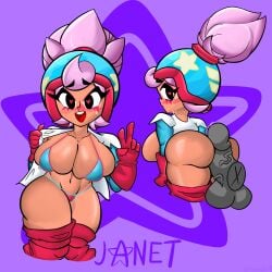 1boy 1boy1girl 1girls ass ass big_ass big_butt bikini black_eyes blush blush brawl_stars breasts buttjob clothed cum disembodied_penis female gray_penis heart heart-shaped_pupils helmet hot_dogging houvandie janet_(brawl_stars) large_ass large_breasts looking_at_viewer partially_clothed penis sex stomach straight straight_sex sweat sweating white_hair