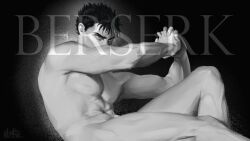 1boy bara berserk fallen_angel_(cabanel) fine_art_parody flexing guts_(berserk) its_vathca male male_only muscular_male nude nude_male solo solo_male